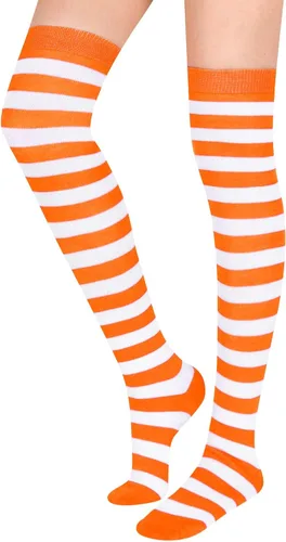 Vista 9 de Benefeet Sox Medias altas hasta el muslo a rayas por encima de la rodilla, calcetines de tubo con rayas de colores para cosplay, Halloween, fiesta