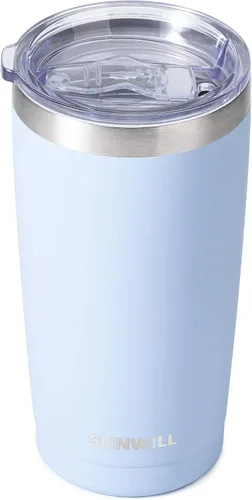 Vista 19 de SUNWILL - Vaso para café de viaje de 20 onzas, taza aislada con tapa, taza de acero inoxidable para bebidas frías y calientes, gris claro Gris oscuro