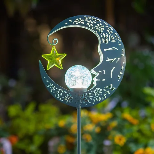 Vista 10 de Hapjoy - Luces solares para exteriores, decoración con forma de luna, linterna para patio, césped o camino, decoraciones con globo de cristal Bronce