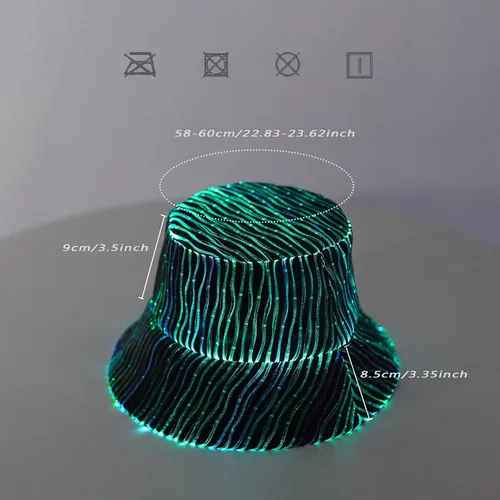Vista 6 de Sombrero iluminado Rave Bucket Hat 7 colores intermitente resplandor LED sombrero neón loco sombreros para festival equipo para fiesta sombreros