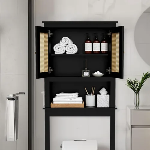 Vista 6 de Armario de almacenamiento sobre el inodoro, organizador de baño detrás del inodoro con estantes ajustables, organizadores sobre el inodoro