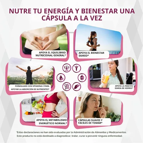 Vista 3 de Hierro natural de alta potencia con vitamina C, ácido fólico, fórmula de alta absorción, vitamina B1, vitamina B6, vitamina B12, ayuda a