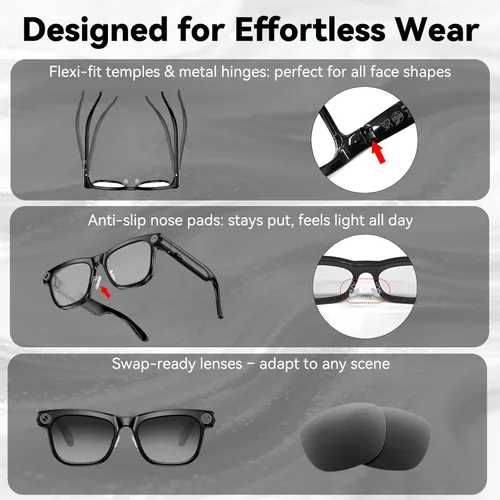 Vista 16 de Gafas inteligentes AI con cámara de 8 MP, gafas de sol de video HD 1080P