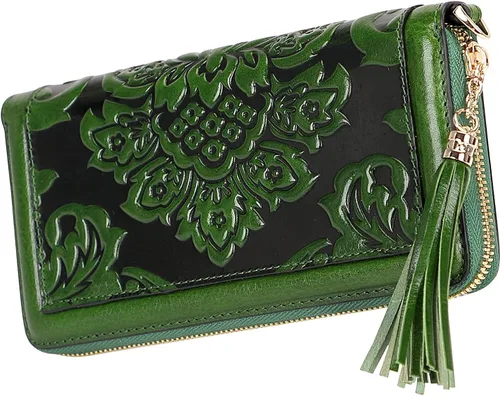 Vista 2 de PIJUSHI Billeteras de cuero para mujer, cartera floral con tarjetero