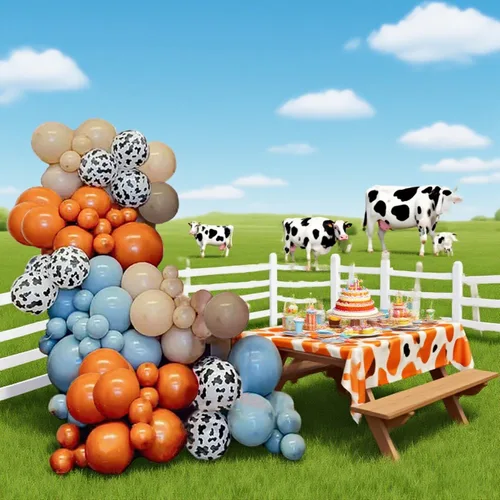 Vista 5 de Kit de arco de globos de vaquero, 105 piezas de globos de vaquero, guirnalda de globos de vaca de granja occidental, juego para cumpleaños, boda