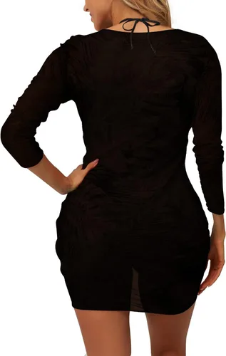 Vista 2 de Conjunto de bikini de 3 piezas para mujer, traje de baño triangular con parte inferior de tanga con malla para cubrir el traje de baño teñido anudado