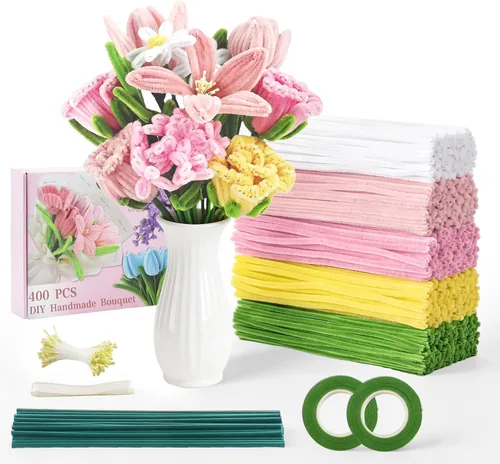 Vista 17 de 400 Pcs Pipe Cleaners Craft for Flowers, 5 Colored Pipe Cleaner Flower Kit Rosa Purpl