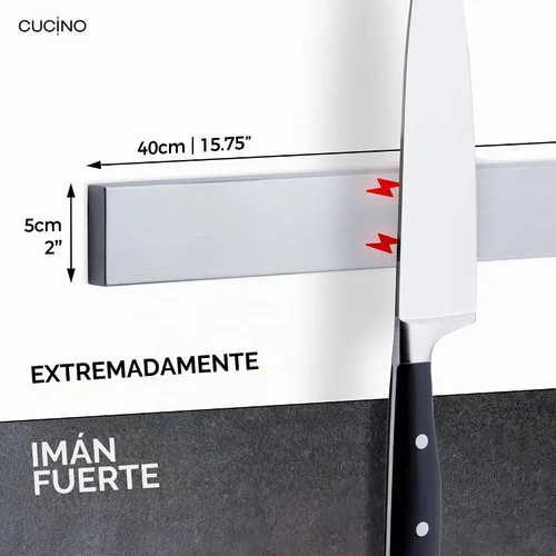 Vista 5 de Tira magnética para cuchillos para refrigerador, soporte magnético de acero para cuchillos para refrigerador