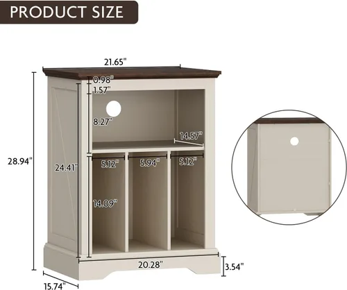 Vista 6 de Soporte de tocadiscos estilo granja, mesa auxiliar de 3 niveles, soporte para tocadiscos con almacenamiento para discos de vinilo, gabinete