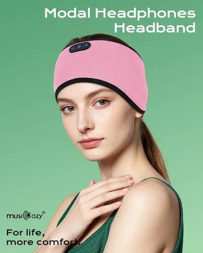 Vista 4 de MUSICOZY Auriculares Bluetooth con diadema de tela modal para dormir y Modal Rosa