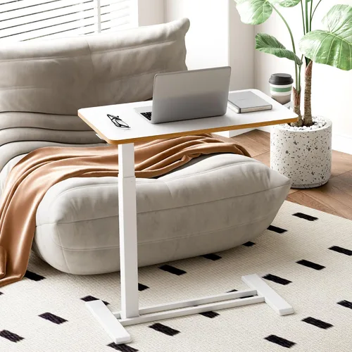 Vista 4 de SANODESK Escritorio móvil de pie con ruedas ocultas, escritorio neumático para laptop, carrito de computadora con ruedas móviles, altura ajustable