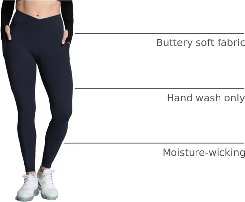 Vista 96 de Aoxjox Trinity - Pantalones de yoga de cintura alta con bolsillos para mujer, control de abdomen, cintura cruzada, leggings de entrenamiento suaves