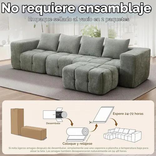 Vista 6 de Sofás sin estructura de 119" tamaño extragrande estilo nube para sala de estar, sofá seccional modular moderno con mechones con asiento profundo