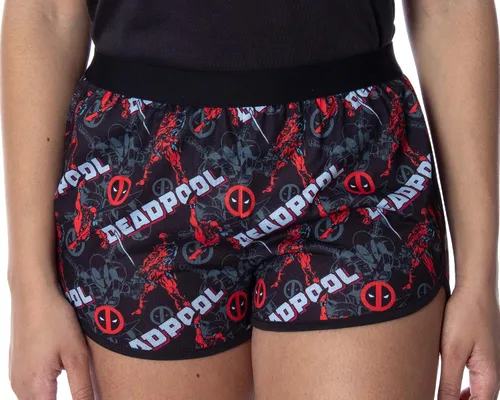 Vista 4 de Marvel Deadpool - Conjunto de pijama para mujer con espalda cruzada y pantalones cortos