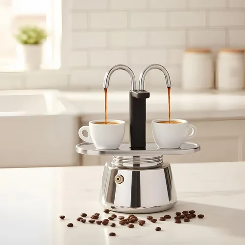 Vista 4 de Moka Pot, 2 tazas de 3.4 fl oz de capacidad, duradera y segura para alimentos, cafetera espresso con doble tubo y colador antideslizante grueso