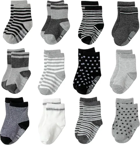 Vista 20 de Calcetines antideslizantes con agarre para tobillos, paquete de 12 unidades para niños pequeños, niños y niñas, lindos calcetines de algodón