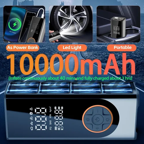 Vista 5 de Inflador de neumáticos, compresor de aire portátil, bomba de aire de 150 PSI para neumáticos de automóvil con medidor de presión de neumáticos