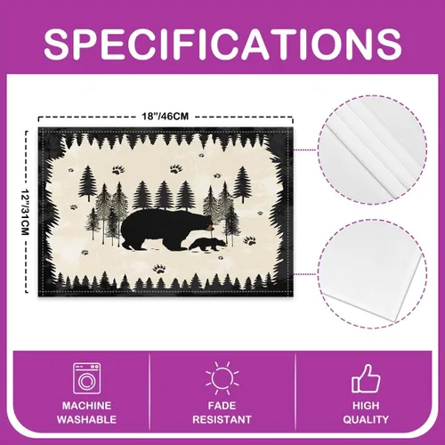 Vista 4 de Juego de 4 manteles individuales con diseño de oso de dibujos animados con estampado de patas de animales salvajes para niños, niñas, adolescentes