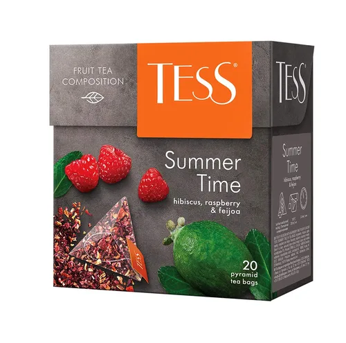 Vista 2 de Tess Summer Time Fruit Tea Composición Té de hibisco, frambuesa y hoja de feijoa en 20 sobres piramidales