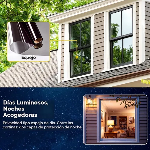 Vista 3 de Coavas Película de Privacidad Unidireccional para Ventanas con Herramientas, Película Adhesiva con Tinte para Ventanas Antirrotura para el Hogar