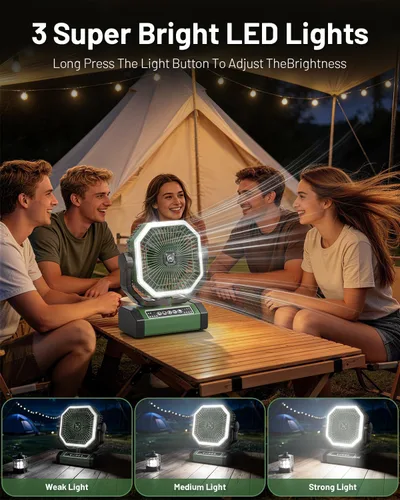 Vista 4 de Allsion Ventilador portátil de 24000 mAh alimentado por batería con control remoto y LED, flujo de aire fuerte de 4 velocidades, ventilador