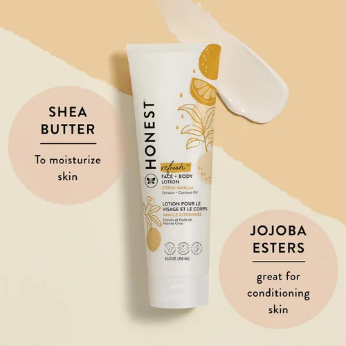 Vista 3 de The Honest Company Paquete de champú limpiador 2 en 1 y loción facial de gel corporal, suave para bebés de origen natural de cítricos vainilla