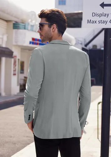 Vista 3 de COOFANDY Chaqueta deportiva casual para hombre, ajuste regular, ligera, de lino, elegante, con un botón