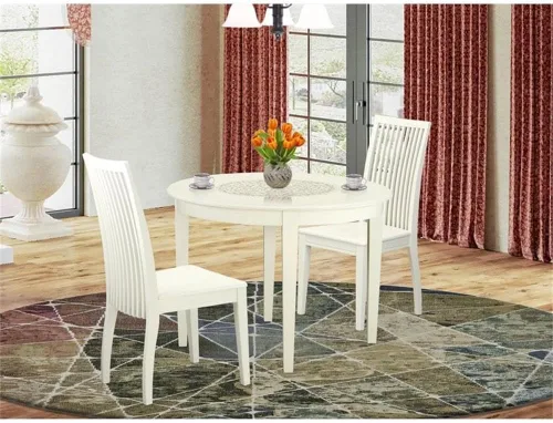 Vista 2 de East West Furniture BOIP3-LWH-W - Juego de mesa de cocina de 3 piezas para espacios pequeños que contiene una mesa de comedor redonda y 2 sillas