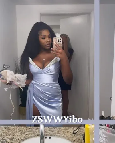Vista 6 de Vestido de fiesta de sirena con hombros descubiertos, vestido de baile de satén, con cuentas, vestido de noche, boda, dama de honor, abertura formal