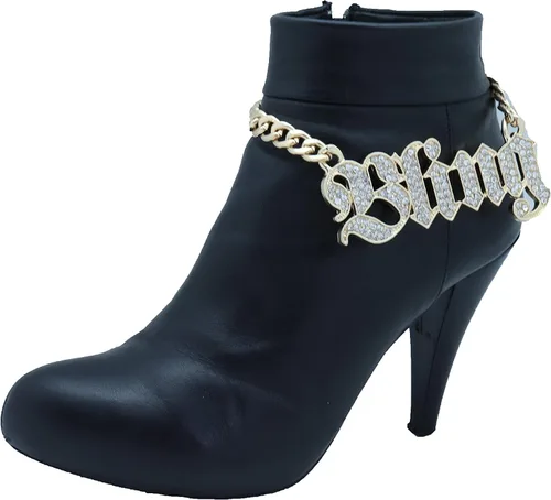 Vista 9 de TFJ - Pulsera de botas de moda para mujer, estilo urbano, cadena de metal dorado, joyería de hip hop, Metal