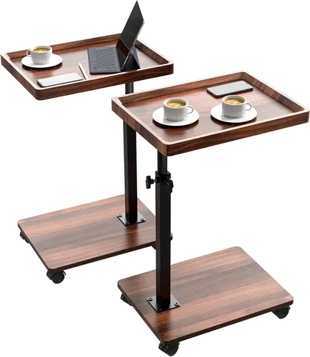 Vista 7 de Mesa auxiliar de mesa C de altura ajustable, bandeja de TV giratoria de 360° para espacios pequeños, mesas de sofá que se deslizan debajo, mesas