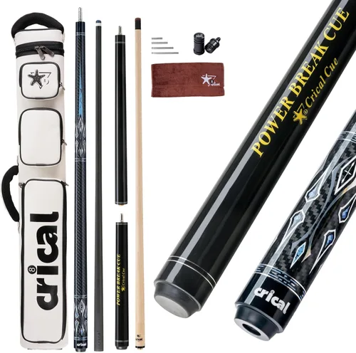 Vista 24 de CRICAL Pool Cue Set, 58" Pro Taper Carbon Fiber Playing Stick with 12.5mm Tip, 3/8×8 Joint, 54.3" Maple Jump Break Stick with 13.5mm Bakelite Tip