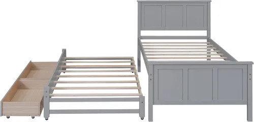 Vista 10 de Harper & Bright Designs Marco de cama individual de capitán con nido y cajones, plataforma individual de madera maciza para niños, adolescentes Gris