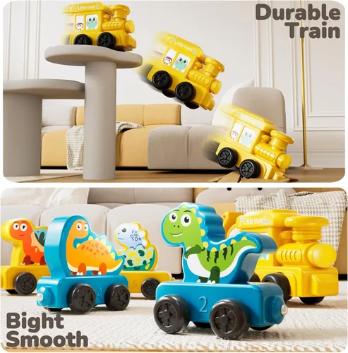 Vista 7 de JUKUDAHU Juguetes Magnéticos, juego de tren de dinosaurio para niños pequeños de 1, 2, 3, 4 años, juguetes de dinosaurio para niños, juguete