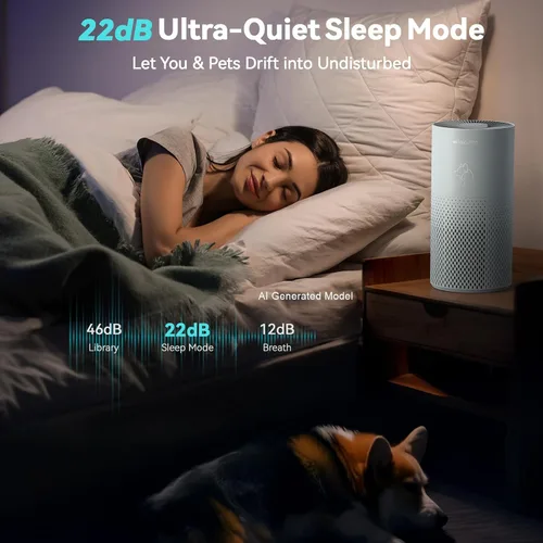 Vista 6 de Purificadores de aire Afloia para el hogar y mascotas, filtro de 5 etapas, filtro pre-lavable, limpiador de aire eliminador para dormitorio
