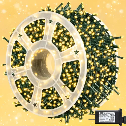 Vista 15 de kemooie 500 luces LED de Navidad rosadas, luces de Navidad de 164 pies para exteriores, enchufables, impermeables, con 8 modos de parpadeo