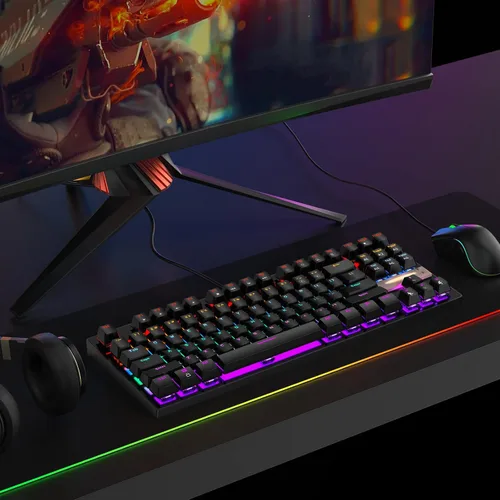 Vista 8 de Anivia - Teclado mecánico para juegos, clásico teclado USB con cable con interruptores azules, teclado impermeable de 87 teclas para PC, portátil