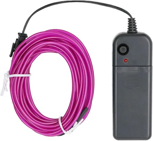 Vista 5 de Searik - Tira de luces LED de neón de 16.4 pies/5m, cable EL portátil que brilla, luces de cuerda LED con control de batería para decoraciones