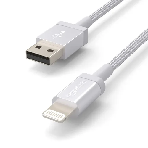 Vista 3 de Amazon Basics Cable de carga USB-A a Lightning, cable trenzado de nailon, cargador certificado MFi para Apple iPhone 14, 13, 12, 11 X Xs Pro, Pro