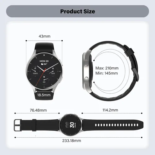 Vista 9 de Reloj inteligente para hombres y mujeres (respuesta/hacer llamadas) – AMOLED de 1.32 pulgadas negro mate rastreador de actividad con GPS y Alexa