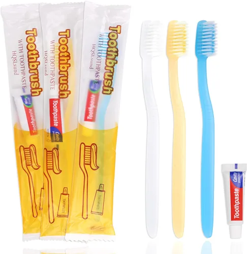 Vista 6 de Paquete de 30 cepillos de dientes desechables con pasta de dientes, cepillos de dientes desechables envueltos individualmente, cepillos de dientes a