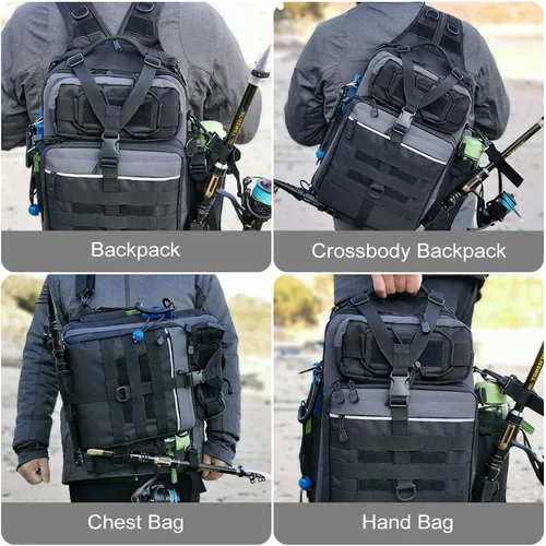 Vista 7 de Blisswill - Bolsa de almacenamiento para equipo de pesca al aire libre - Mochila de pesca grande resistente al agua