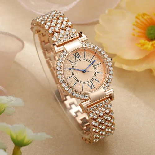 Vista 3 de CdyBox Reloj de pulsera clásico de cristal de lujo para mujer, reloj de pulsera analógico de cuarzo