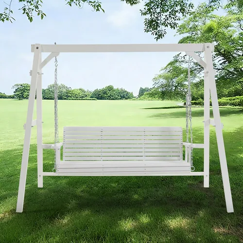 Vista 8 de Finnhomy Marco de columpio para porche de 880 libras, soporte estable de madera con tablero de conexión inferior adicional, marco de columpio