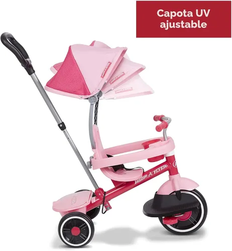 Vista 7 de Radio Flyer 4-in-1 Pedal & Push Stroll ’N Trike, Ages 1-5, UV Canopy, Pink Rosa