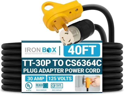 Vista 16 de IronBox Electric TT-30P a TT-30R - Adaptador y extensión - 30A, 125V, 10/3 SOOW - Cable adaptador de conector de enchufe resistente, cable