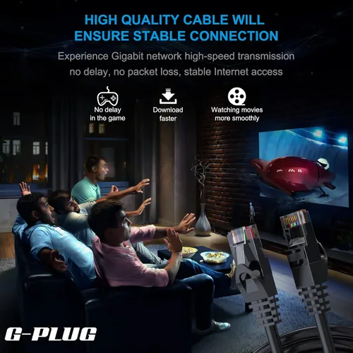 Vista 6 de G-PLUG Cable Ethernet Cat 6 – Cable Ethernet Cat6 Lightning Fast – Cable LAN con velocidades de hasta 1000 mbps – Cable de red con conector Rj45