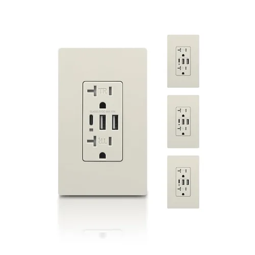 Vista 30 de TOPELER Toma de pared USB C negra, toma eléctrica de carga rápida de 30W 6.0Amp con 3 puertos USB (1*Tipo C y 2*Tipo A), receptáculo resistente a