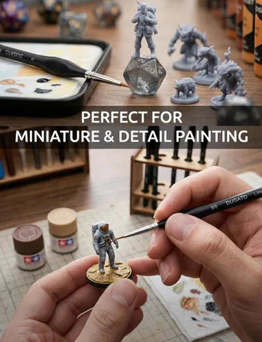 Vista 5 de DUGATO Juego de pinceles de pintura con detalles finos (15 unidades), pinceles en miniatura con asas triangulares ergonómicas y estuche de viaje