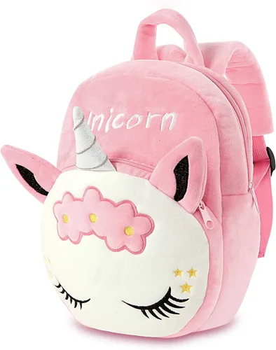 Vista 3 de Mloovnemo Mochila de hombro para niños de 1 a 5 años de edad preescolar de felpa de unicornio, Mochila de hombro preescolar de viaje de felpa